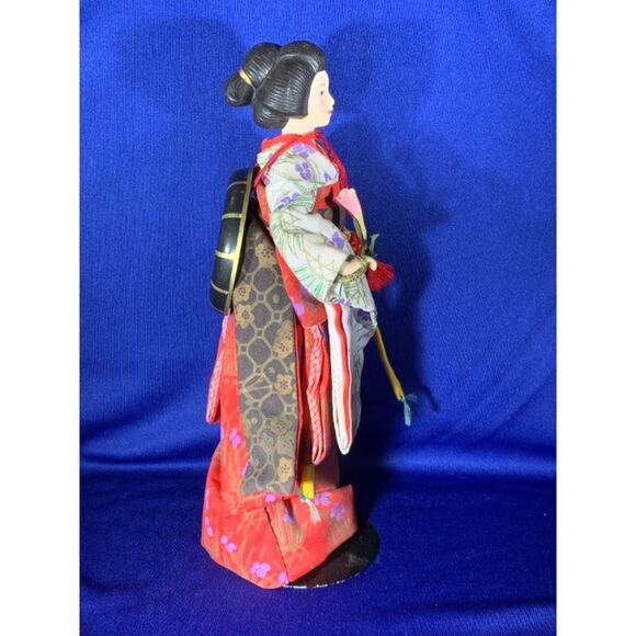 Vintage Porcelain Japanese Geisha Doll Authentic Cloth Dress - Picture 5 of 11